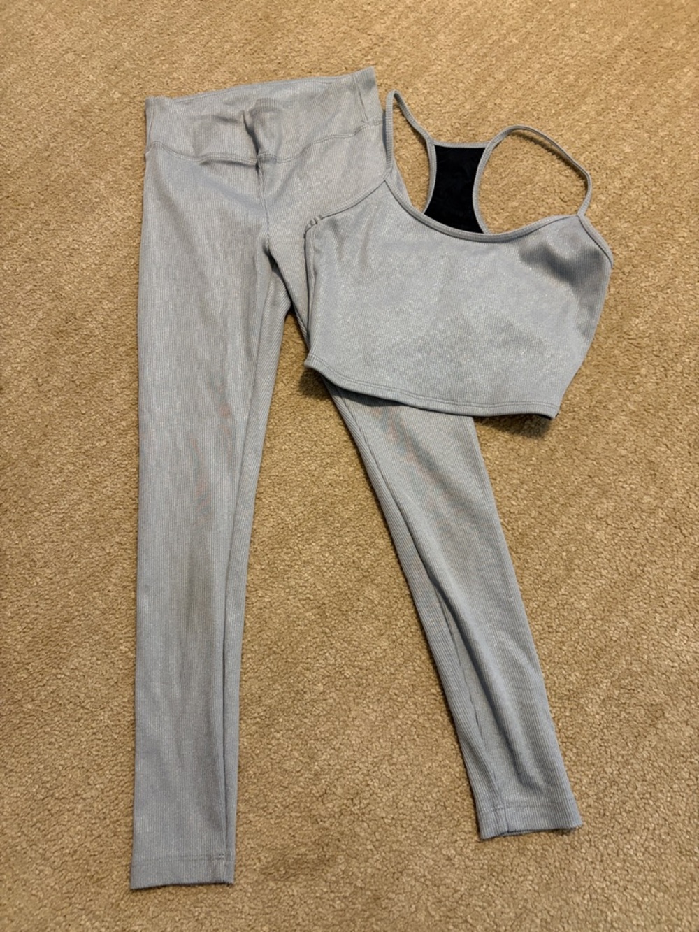 Koral Light Gray High-Waist Leggings (XS) with Cropped Sports Bra (S)